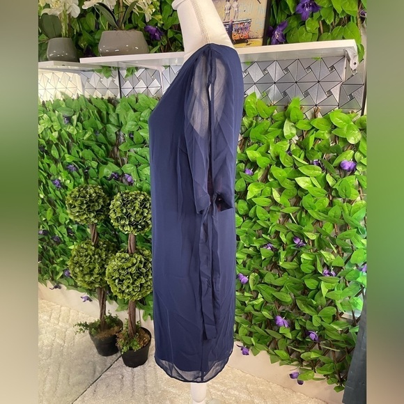 TRUTH & FABLE Women's XS Blue Chiffon Keyhole Neckline Dress Half Sleeve Lined - Picture 6 of 14